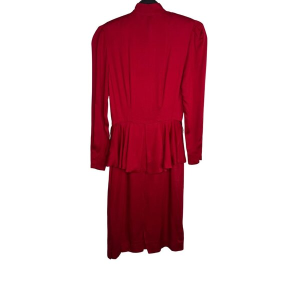 Vintage 80s Liz Claiborne Red Dress Size 2 Petite Button-Front Peplum‎ Dress - Picture 5 of 9